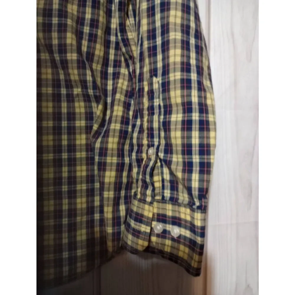 Banana Republic Shirt Men's Large‎ Yellow Blue Button Front Long Sleeve